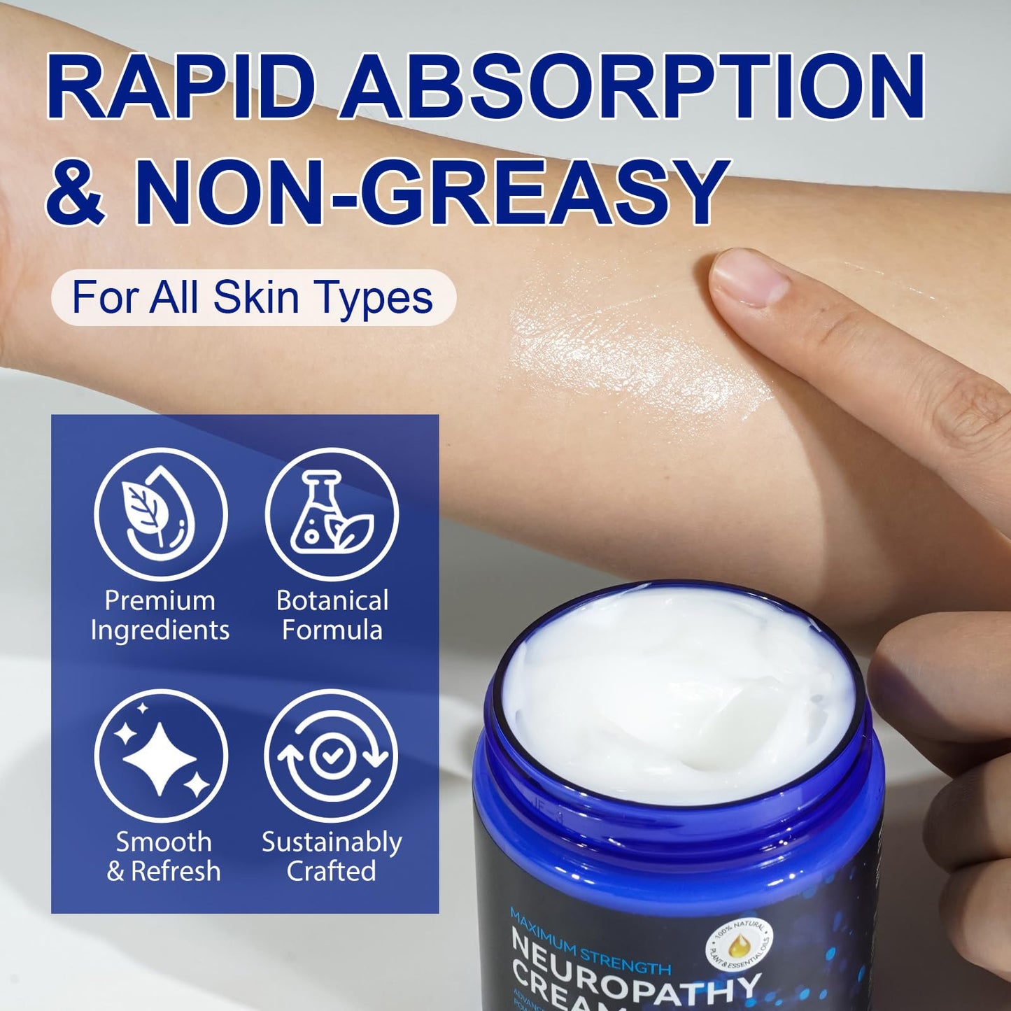 Neuropathy Cream for Feet, Legs & Hands – Lightweight, Plant-Based Formula with Cooling Comfort, 4 oz