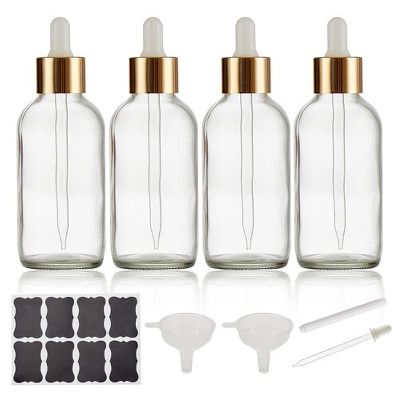 Bastelica Clear Glass Dropper Bottle 4 oz, Tincture Bottles with Dropper, Golden Cap Essential Oils Bottles for Health, Personal Care & Beauty - 4 Pack