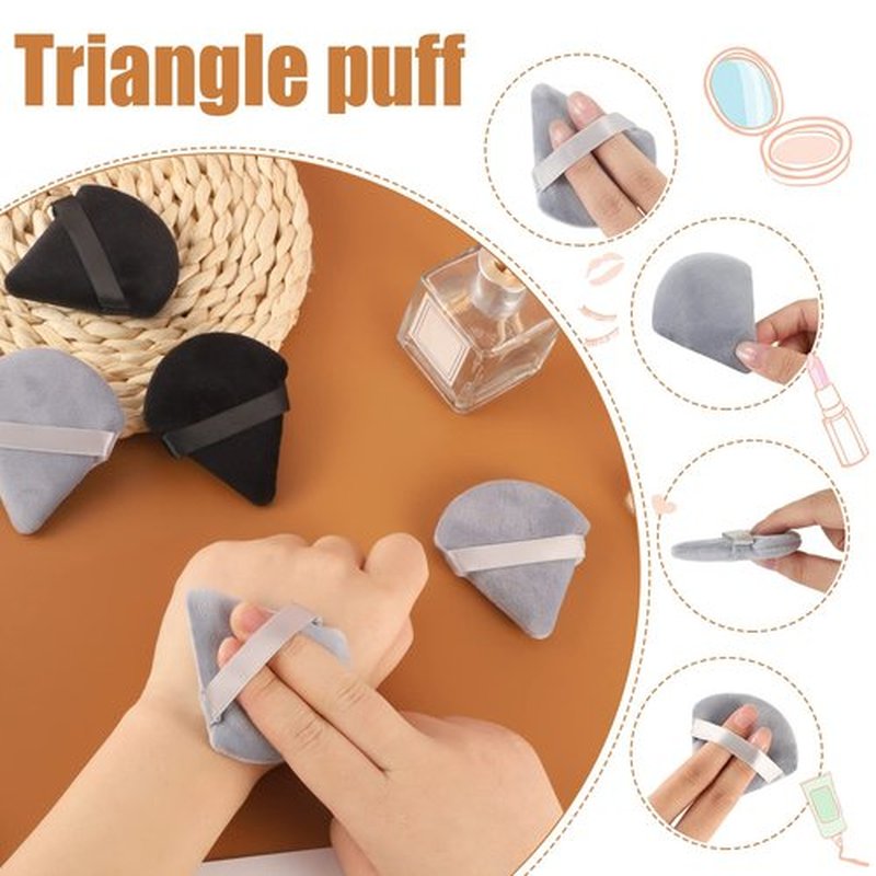 Pimoys 6 Pieces Powder Puff Face Triangle Makeup Blender Sponge Soft Velour Puffs for Loose Powder Setting Powder Cosmetic Foundation Sponge Beauty Makeup Tool, Black and Gray