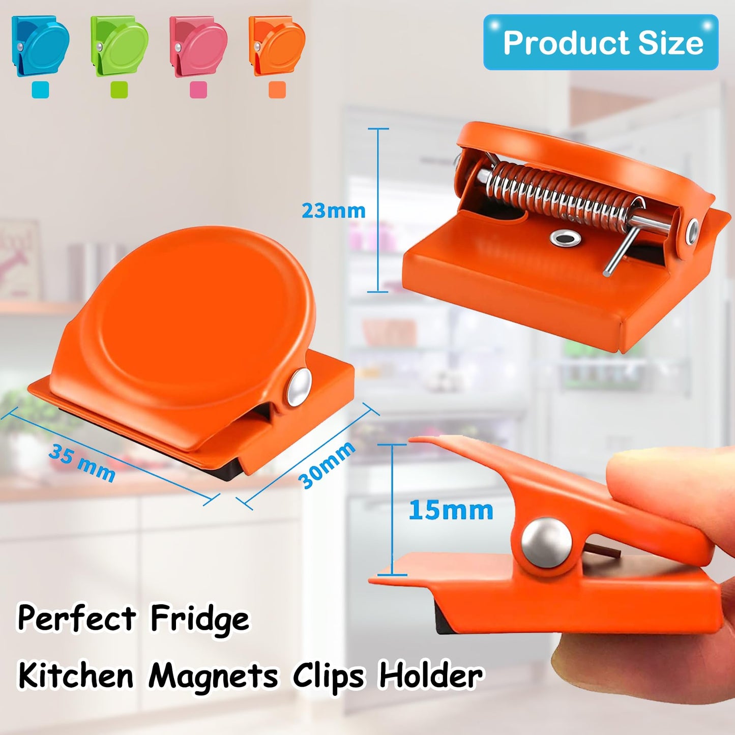 BamLue 12 Pieces Fridge Magnet Clips Plastic Box, Refrigerator Whiteboard Wall Fridge Memo Note Paper Clips, Heavy Duty Metal Magnetic Clip for Photos, Pictures, Papers on Home & Office & Teaching
