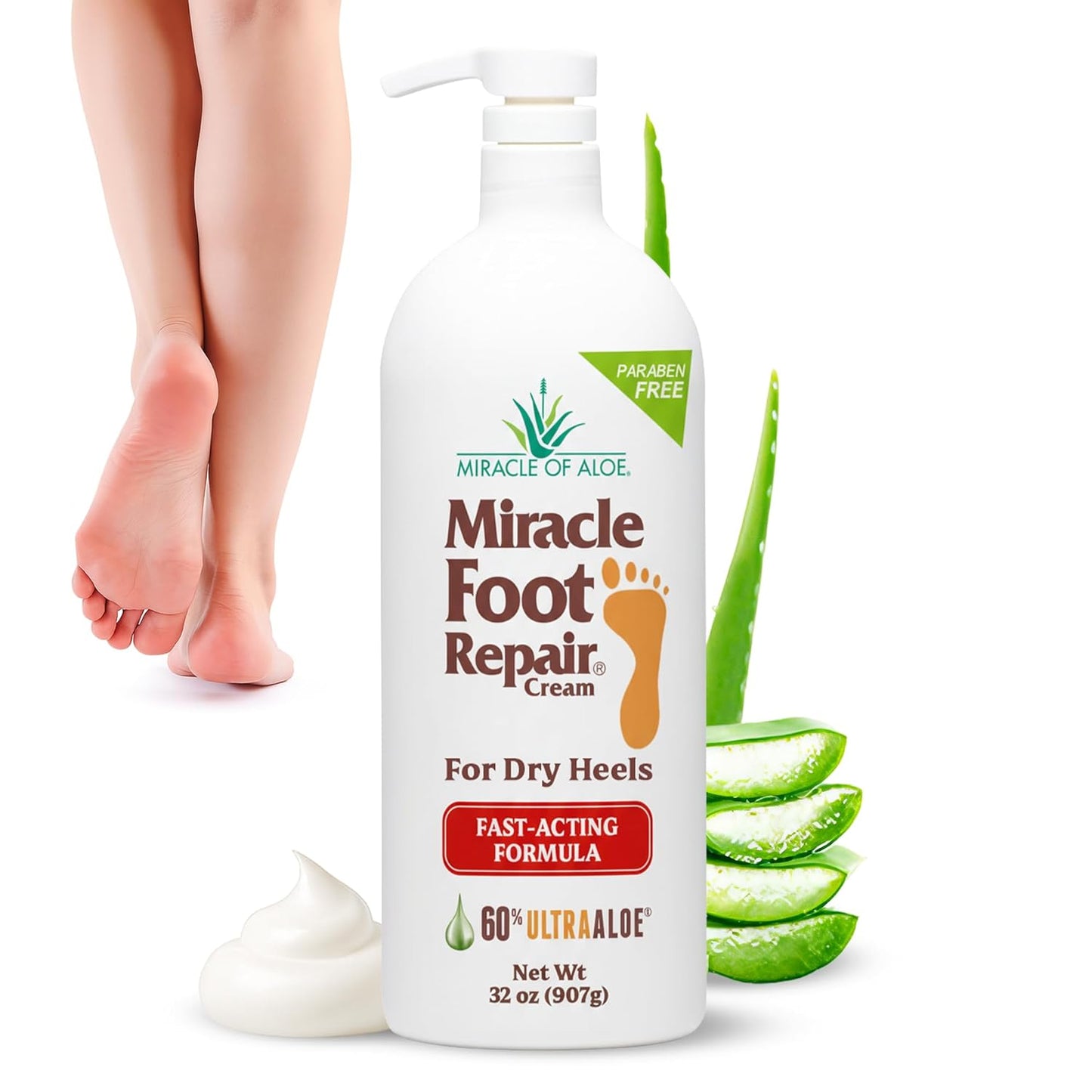 Miracle Foot Repair Cream (1 oz / 12 Pack) Repairs Dry Cracked Heels and Feet, 60% Pure Ultra Aloe Moisturizes, Softens, and Repairs