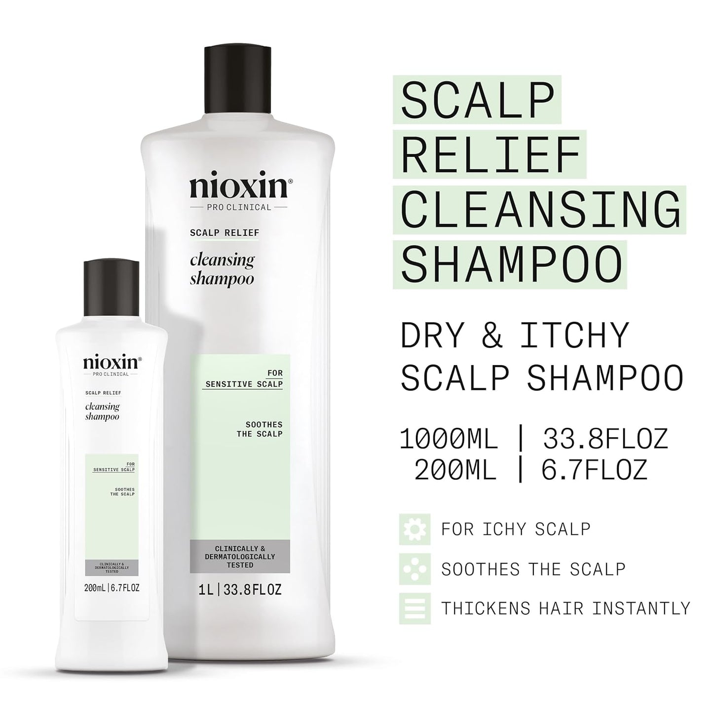Nioxin Scalp Relief Cleansing Shampoo | Soothes, Hydrates, & Thickens Hair | For Sensitive, Dry, & Itchy Scalp | Made with Aloe Vera & Vitamin E