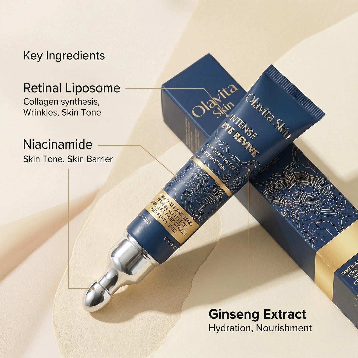 Olavita intense eye revive cream，Eye Repair Cream for Dark Circles & Puffiness，for Women and Men