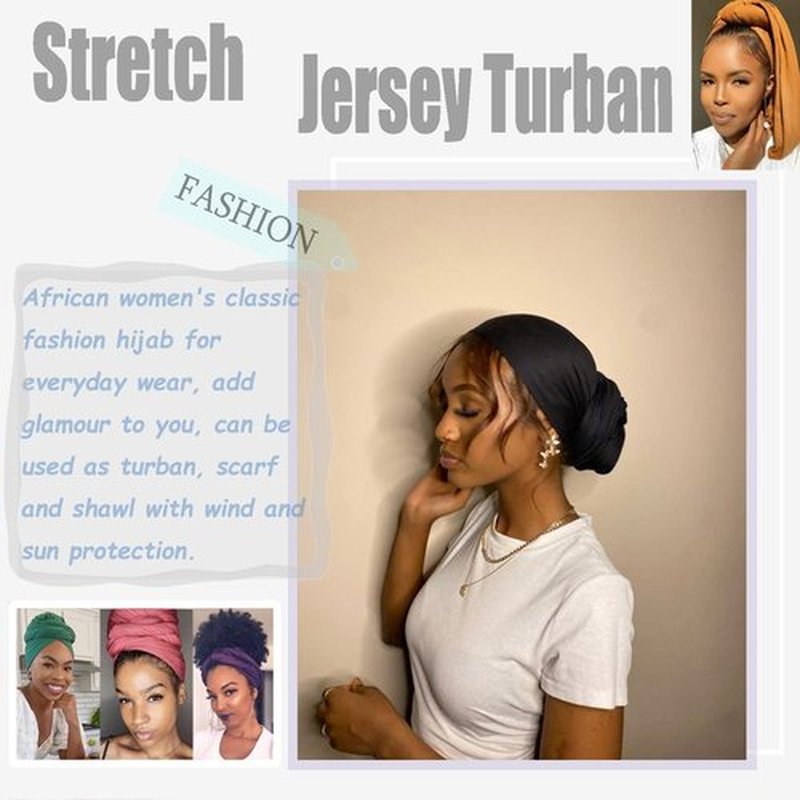 ZRQ 5 Pieces Stretch Turban Headwraps African Women's Hijab Muslim Soft Breathable Hair Scarf Tie Apply for Locs Braid Headband Fashion Women Hijab (Black,Army Green,Leather Powder,Turmeric,Beige)