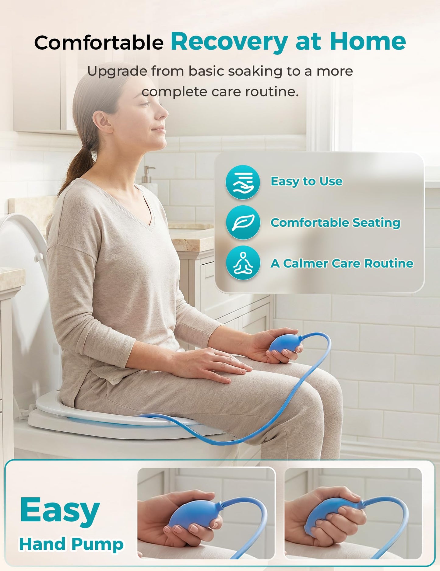 Pochik Sitz Bath for Toilet Seat Hemorrhoids and Postpartum Care, Yoni Steam Seat, Perineal Soaking, Collapsible, Flusher Hose, Drain Holes, Wider Seating Area - Blue