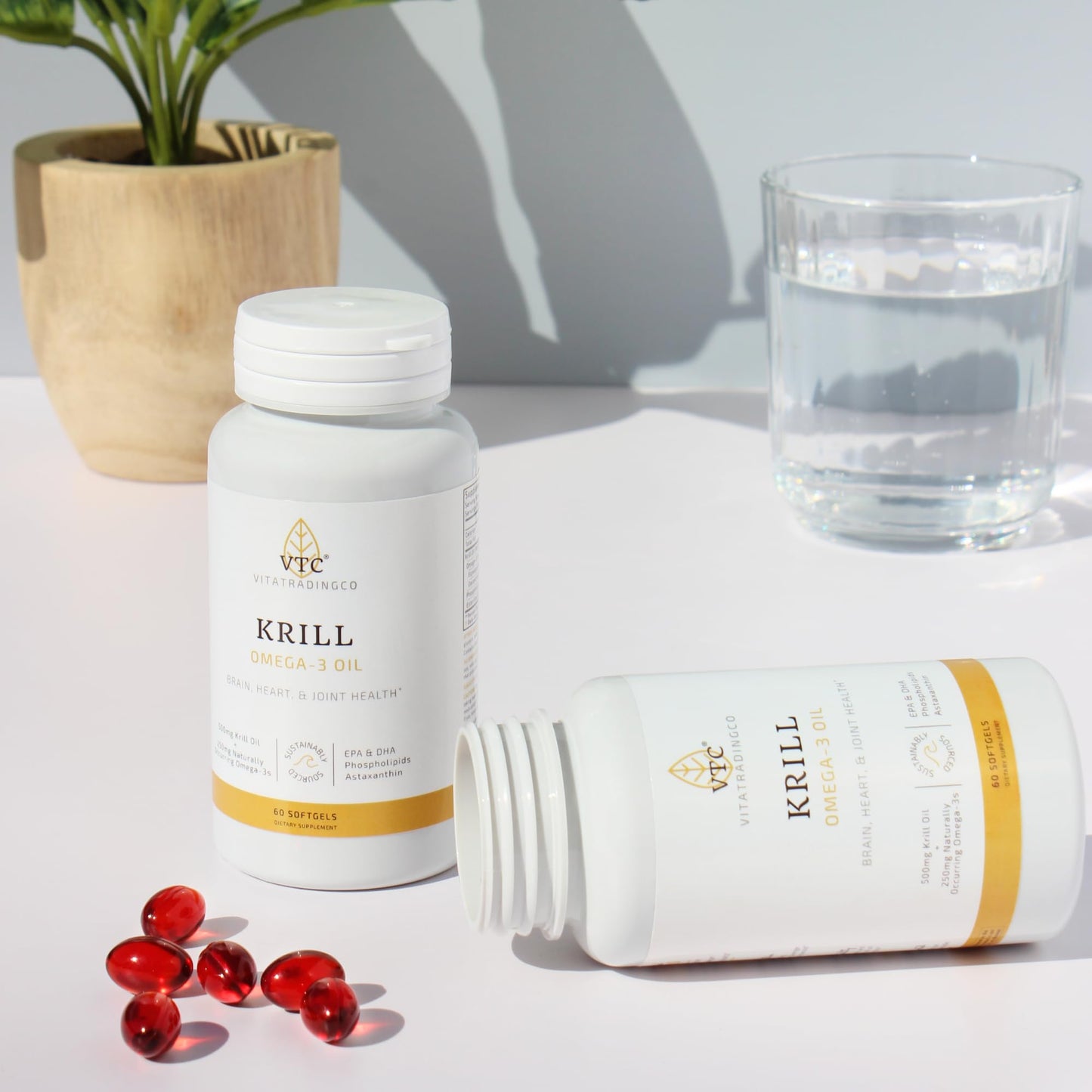 VTC VitaTradingCo. Krill Omega-3 Oil Supplement | 100mg Pure Antarctic Neptune Krill Oil (NKO) | EPA & DHA Astaxanthin | Brain, Heart, Joint & Eye Support | 60 Softgels