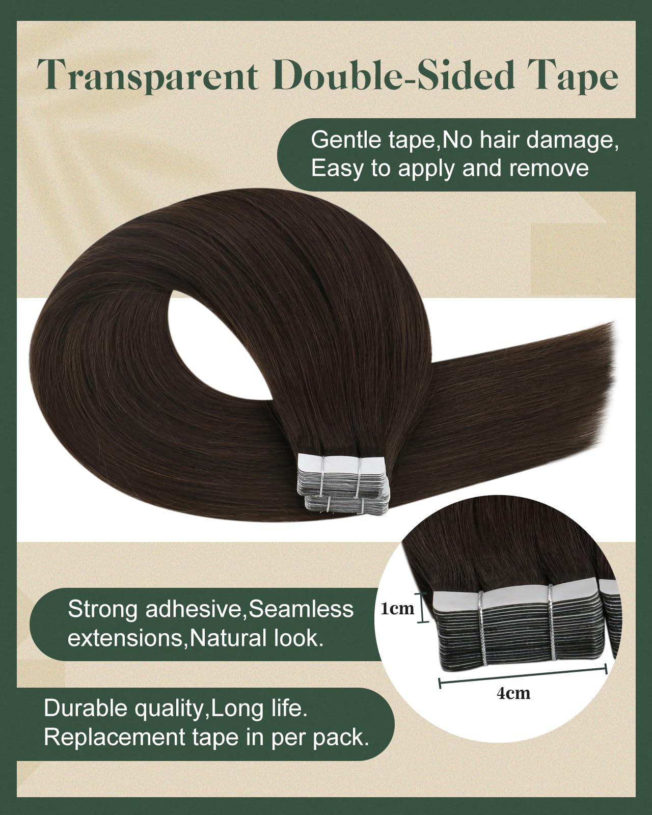 Ugeat Hair Extensions Real Human Hair Tape in Brown Remy Hair Dark Brown Tape on Real Hair Extensions Seamless Tape ins Brunette Human Hair Extensions Skin Weft for Women 14In 20pcs 40G