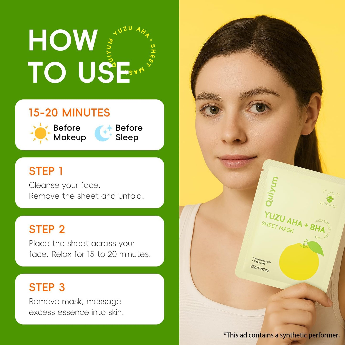 QUIYUM 14 Pack YUZU Sheet Mask - Oil control Facial Masks for Women & Teens