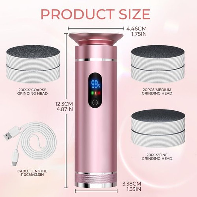 Ranrose Electric Callus Remover for Feet: Electric Feet Callus Remover with LCD Display Rechargeble Electronic Foot File Pedicure Kits,2 Speeds&60 Sandpaper Discs (Pink)