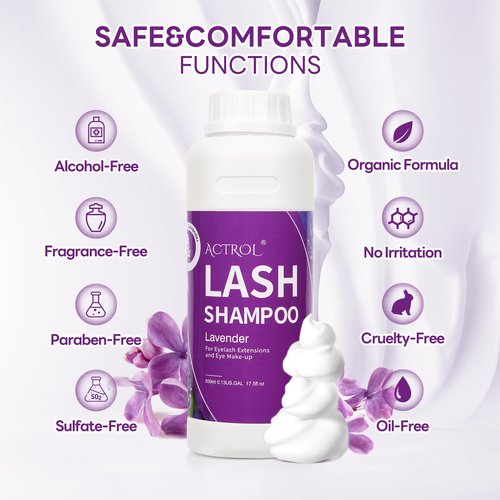 ACTROL Lash Shampoo Lavender 500ml Eyelash Shampoo Lash Wash Shampoo Lash Cleanser Foam