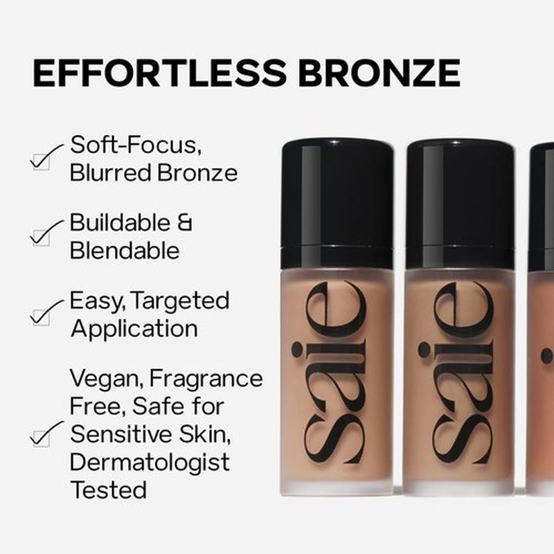 Saie Dew Bronze - Soft-Focus Liquid Bronzer + Liquid Contour - Enriched with Plant-Derived Glycerin to Effortlessly Blend + Deeply Nourish Skin - Travel Size Holiday Gifts - Salt (0.4 oz)