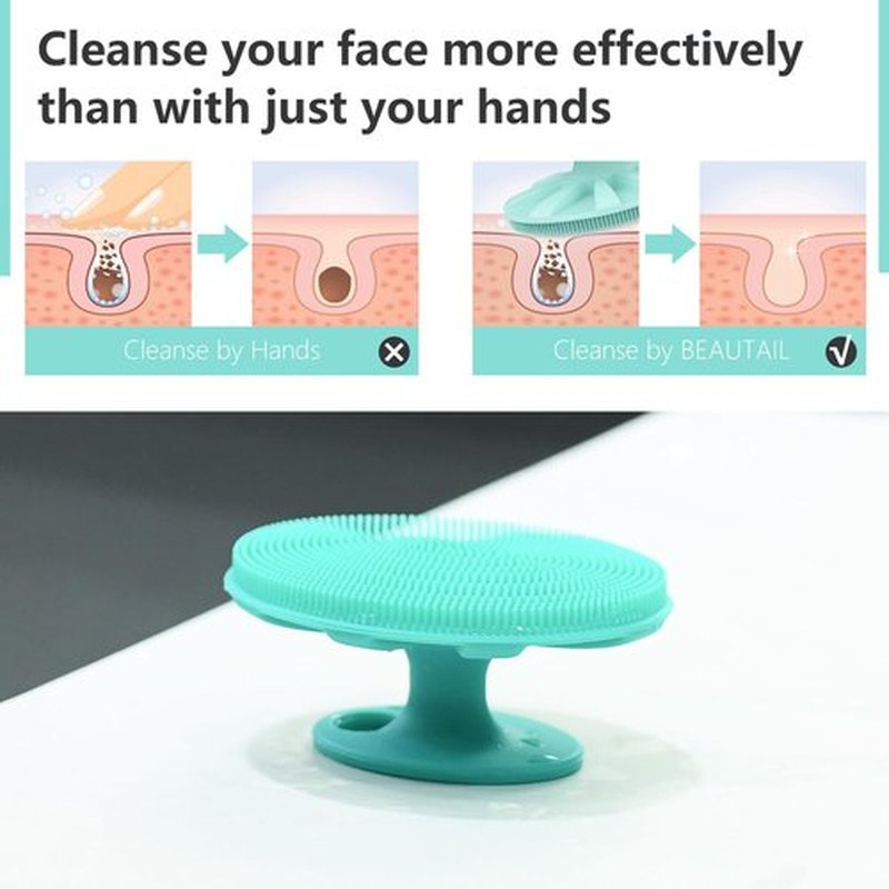 BEAUTAIL Silicone Face Scrubber 2 Pack, Manual Facial Cleansing Brush, Gentle Face Exfoliator for Sensitive Skin, Skin Care Exfoliating Face Brush for Men and Women, Rose+Green