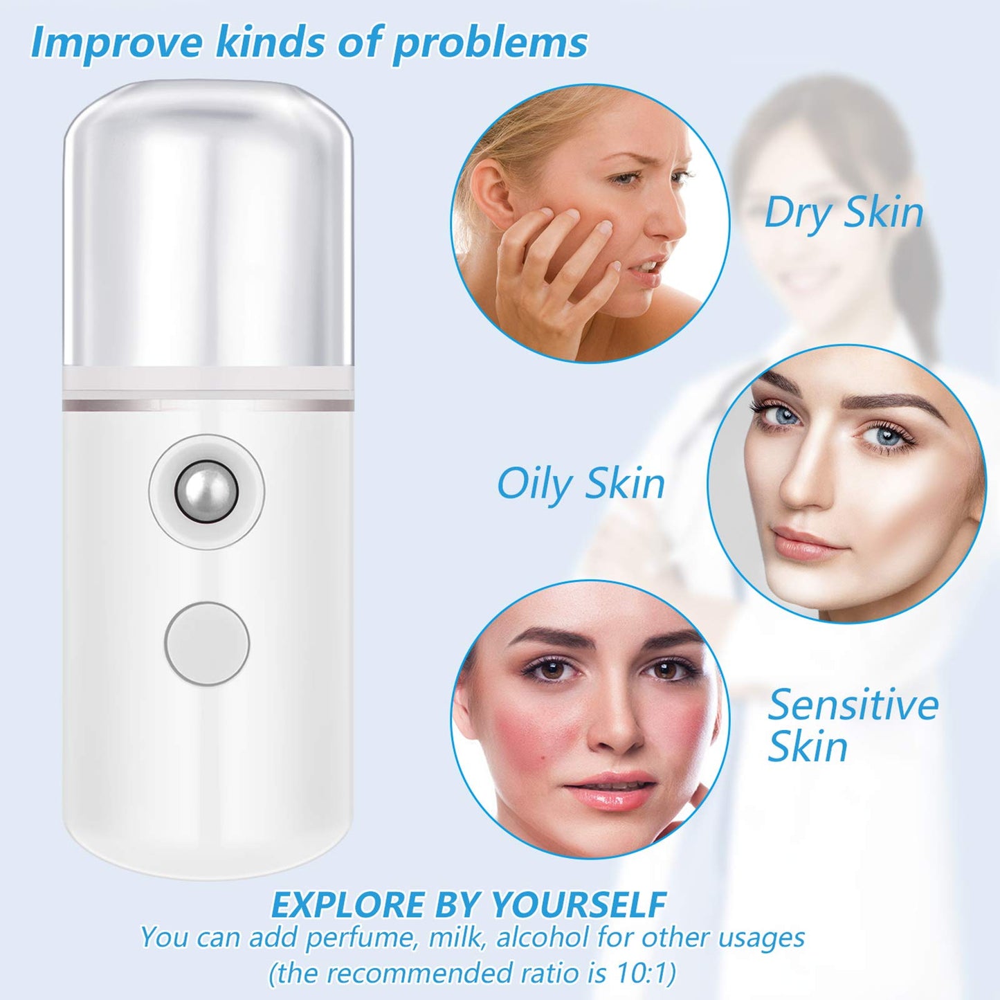 Mudder 8 Pieces Nano Facial Mister Face Sprayer Portable Handheld Humidifier Atomization USB Rechargeable 30 ml Face Steamer for Skin Care Eyelash Extensions Daily Makeup