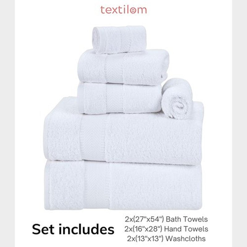TEXTILOM 6 Pcs Bath Towel Set – Hotel and Spa Quality & Soft & Absorbent & Quick Dry Bath Towels for Bathroom –100% Turkish Cotton Bathroom Towels Set (2 Bath Towels,2 Hand Towels,2 Washcloths)-White