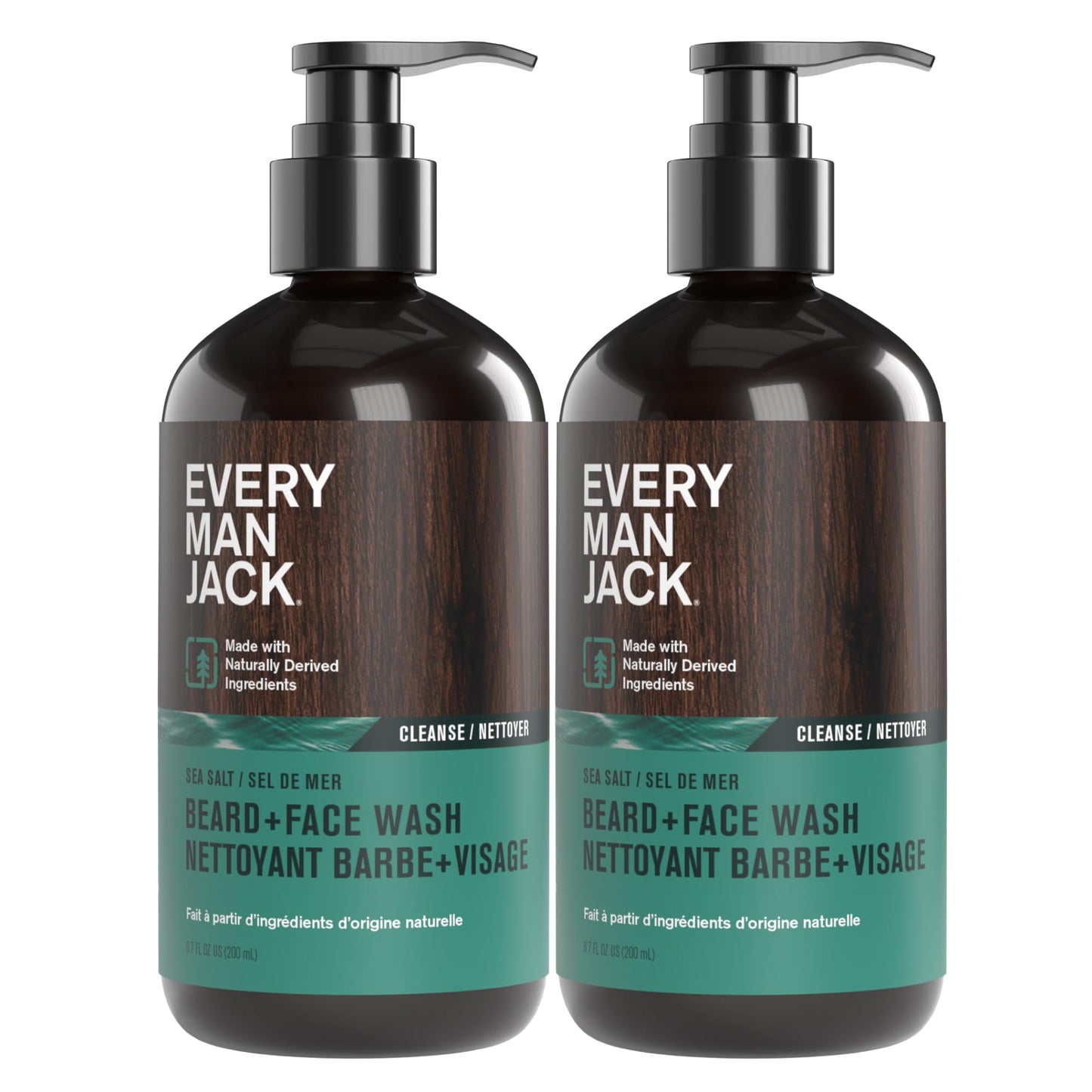 Every Man Jack Beard + Face Wash - Sea Salt Scent - Gently cleanse skin and soften beard - Made with Glycerin and Aloe - 6.7 fl. oz (2 Pack)