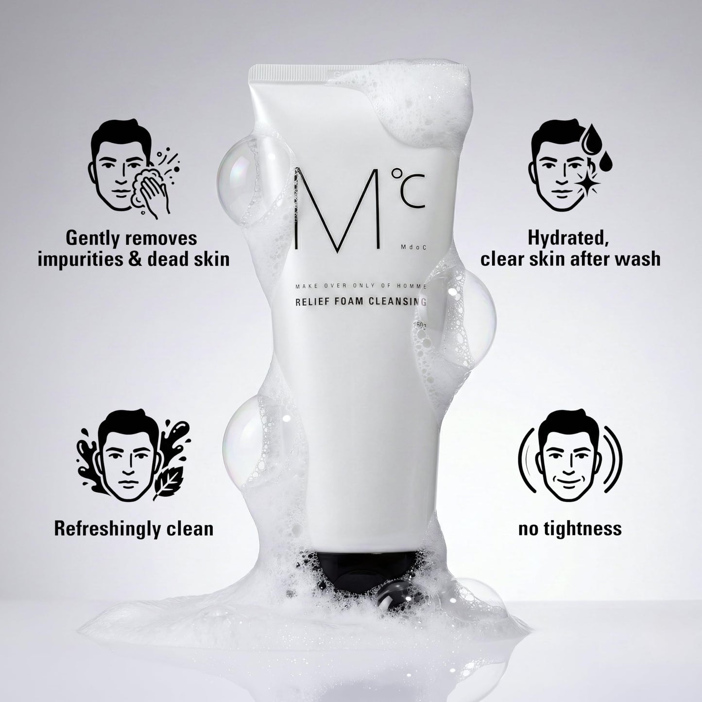 Mdoc Men's Relief Foam Cleanser, Korean Facial Cleanser for Men with Green Tea, Chamomile & Aloe Vera, Rich Foaming Face Wash, Daily Gentle Facial Cleanser, Made in Korea, 150 mL