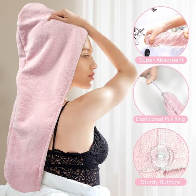 my novel things Hair towel wrap for women, Shower cap reusable waterproof, Shower cap and Hair Towel set, Come with a spa headband and wristbands Soft and Breathable for Long Thick Hair-SkinPink