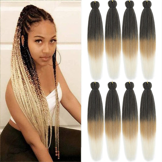 Liang Dian Pre Stretched Braiding Hair Ombre 26 Inch 8 Packs Synthetic Crochet Braids Hot Water Setting Professional Soft Yaki Texture Synthetic Hair Extensions(1B/27/613)