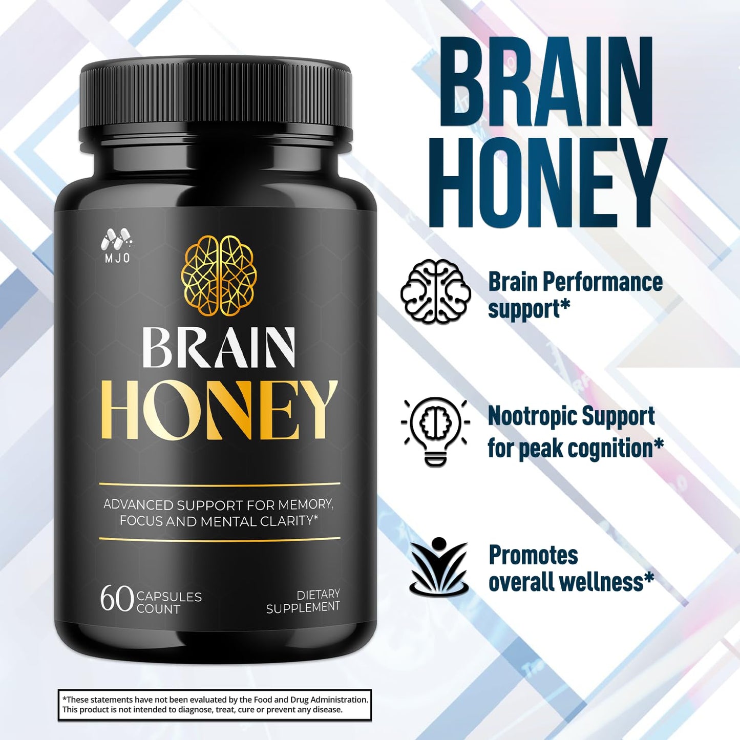 Brain Honey Capsules, Brain Honey Pills with All Natural Ingredients, Advanced Overall Health and Wellness Vitamin Supplement Formula for Maximum Strength Multivitamins (60 Capsules)