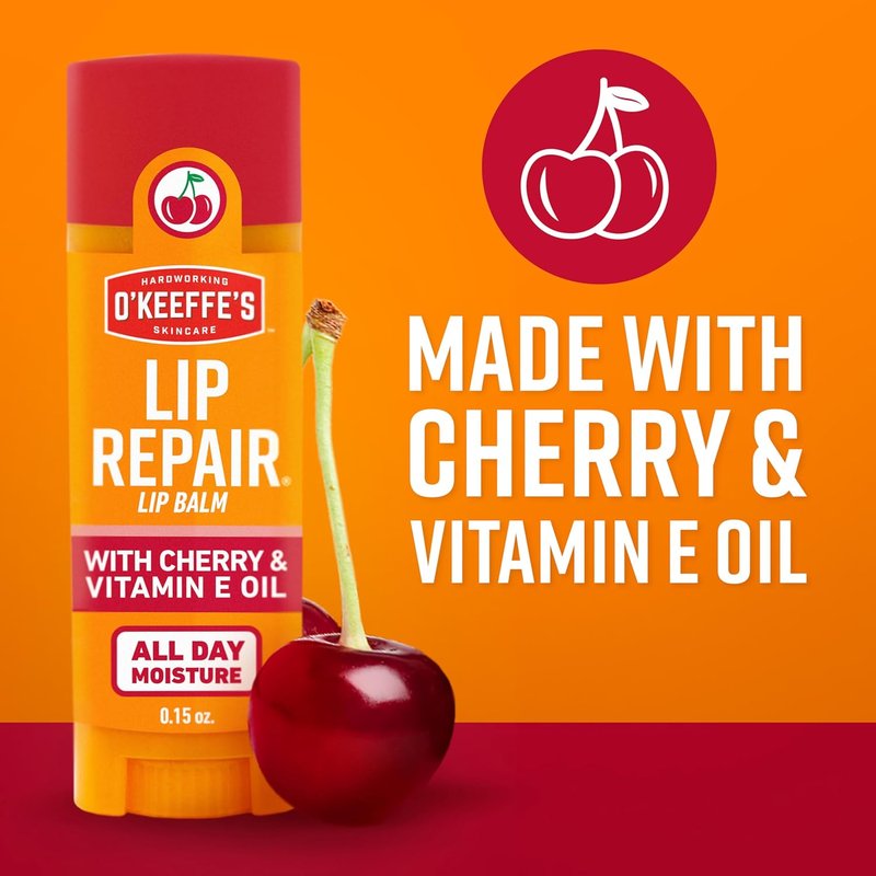 O'Keeffe's Lip Repair Balm - Cherry & Vitamin E Moisturizer for Extremely Dry Lips | Twin Pack