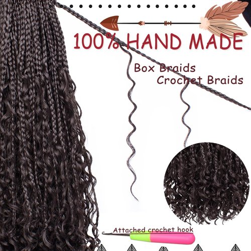Beverlee 18 Inch 8 Packs Boho Box Braids Goddess Box Braids Crochet Hair Bohemian Hippie Braids Braiding Hair Box Braids with Curly Ends Messy Pre-looped Synthetic Crochet Hair for Black Women