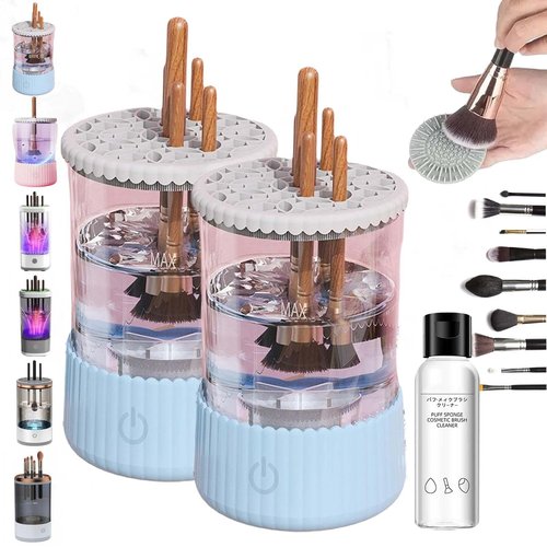 Beautyswirl - Cosmetic Brush Cleaner, The Cozy Luna Brush Cleaner, Multicolor Makeup Brush Cleaner Usb Rechargeable Automatic Deep Cosmetic Cleaning Device (Plug-in,2PCS-Blue)