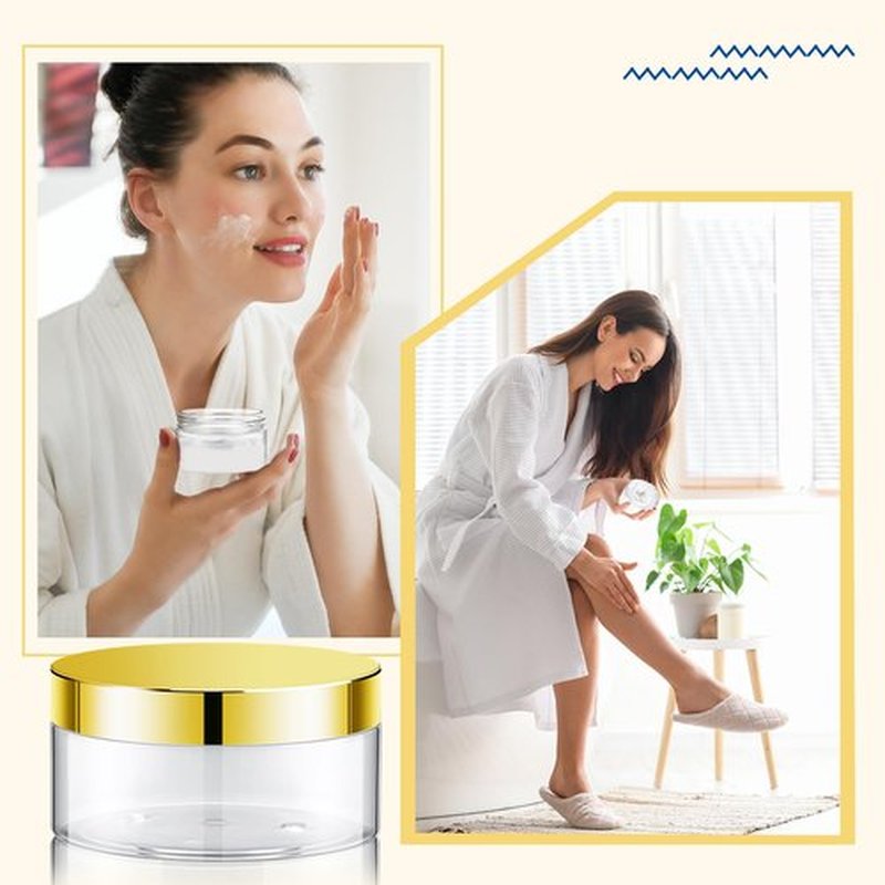 Dandat 24 Pcs Plastic Jars with Lid and Label PET Cosmetic Containers Leak Proof Empty Cosmetic Jars Refillable Storage Travel Jars for Lotion Cream Gel Powder Ointment(Clear with Gold Lid,4 oz)