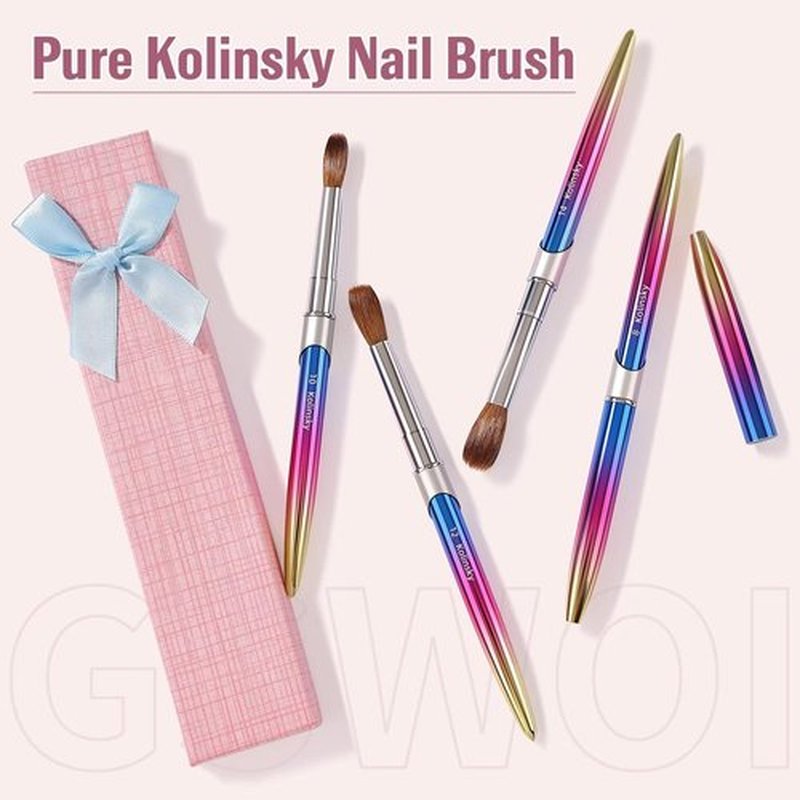 GSWOI 100% Kolinsky Acrylic Nail Brush(size 14), Acrylic Powder Brush for Nail Art 3D Round Shape, Nail Brushes for Acrylic Application