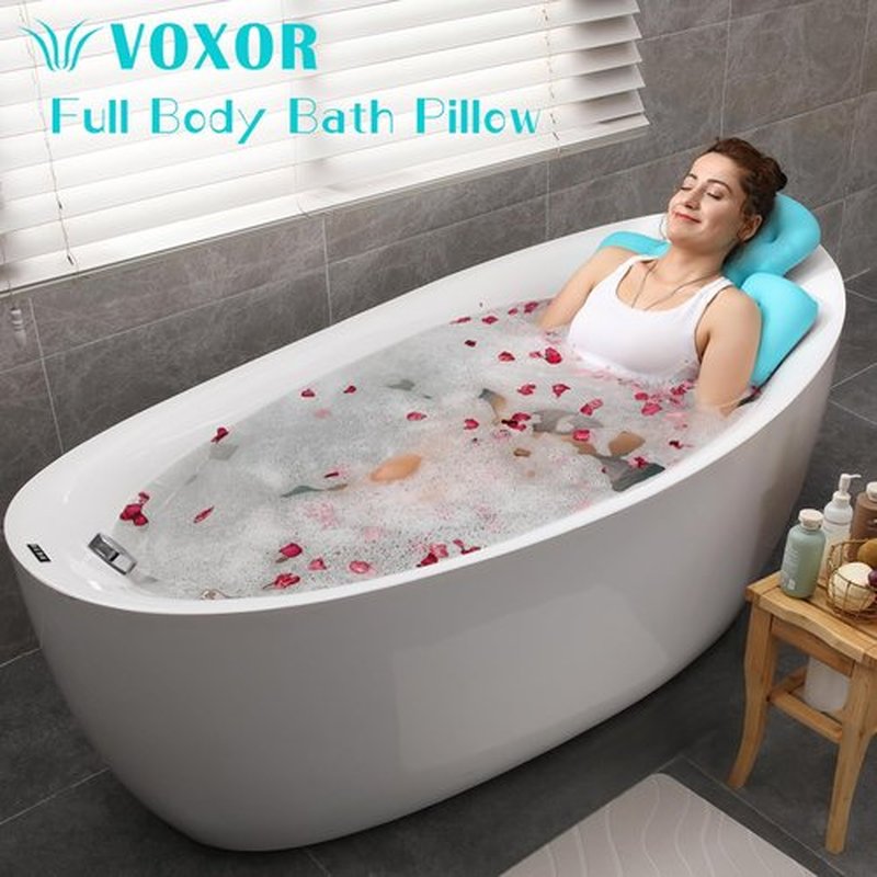 Full Body Bath Pillow for Bathtub, Thick Bathtub Cushion with Laundry Bag, Luxury Tub Pillow for Bath for Headrest Neck and Back Support Ocean Blue 56" x 16"
