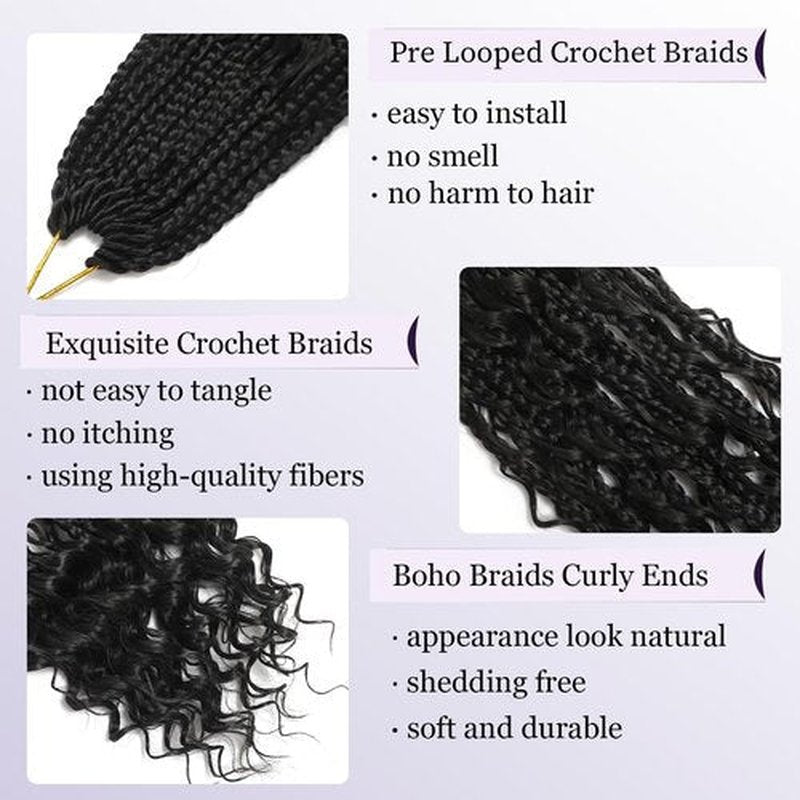8 Packs Goddess Box Braids Crochet Hair 16 Inch Boho Box Braids Crochet Hair Black Crochet Box Braids Crochet Hair for Black Women(16 Inch,1B#)