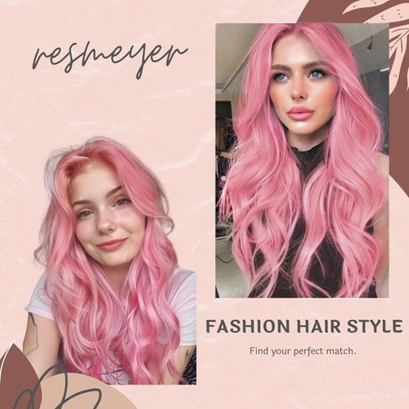 Long Pink Wig for Women 26 Inch Middle Part Wavy Women Charming Wigs Realistic Natural Looking Synthetic Heat Resistant Fiber Wig for Daily Party Use