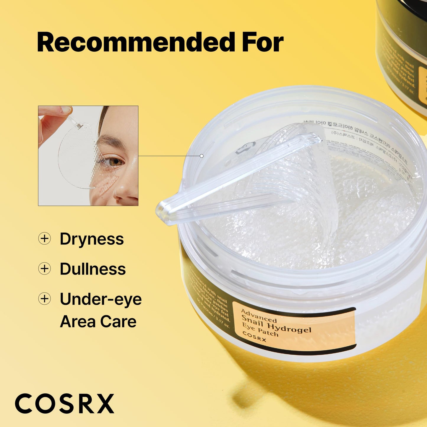 COSRX Advanced Snail Mucin Hydrogel Eye Patch for Fine Lines & Dry Under Eyes, Gel Serum Mask, Hydrating Under Eye Patches (60), Snail Eye Patches, Korean Skin Care