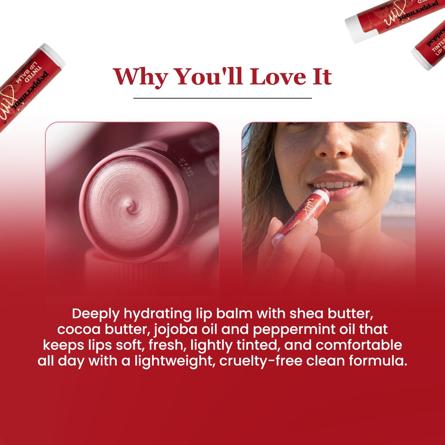 Peppermint Jim Tinted Peppermint Lip Balm – US Made, Hydrating & Moisturizing Lip Care, Natural Tint Color, Soothing Protection for Dry Lips, Softens & Smooths, Cruelty-Free Everyday Lip Balm