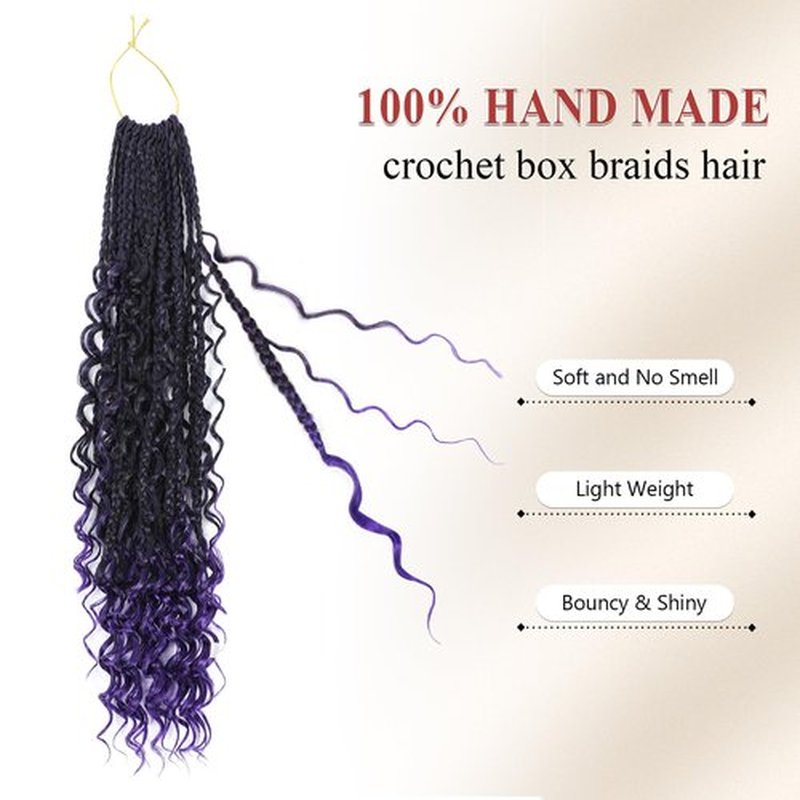 Boho Box Braids Crochet Hair 8 Packs Boho Crochet Braids Pre Looped 1B/Purple Goddess Box Braids Crochet Hair for Black Women 24 Inch Boho Braids Crochet Hair Extension