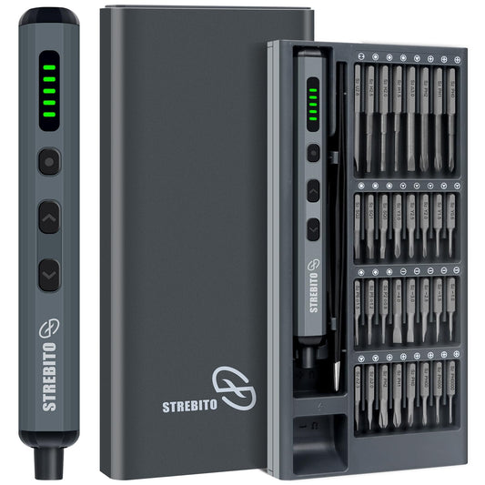 STREBITO Mini Electric Screwdriver Set, 70 in 1 Small Electric Screwdriver - 64 S2 Preicison Bits, 5 Torque Settings, 4 LED Lights, Mini Power Screwdriver Repair Tool Kit for PC Electronic (Standard)