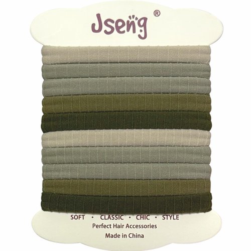 Jseng 10Packs Seamless Hair Ties for Women - No Damage Elastic Ponytail Holders Hair Accessories for Thick Curly Hair - Forest Green