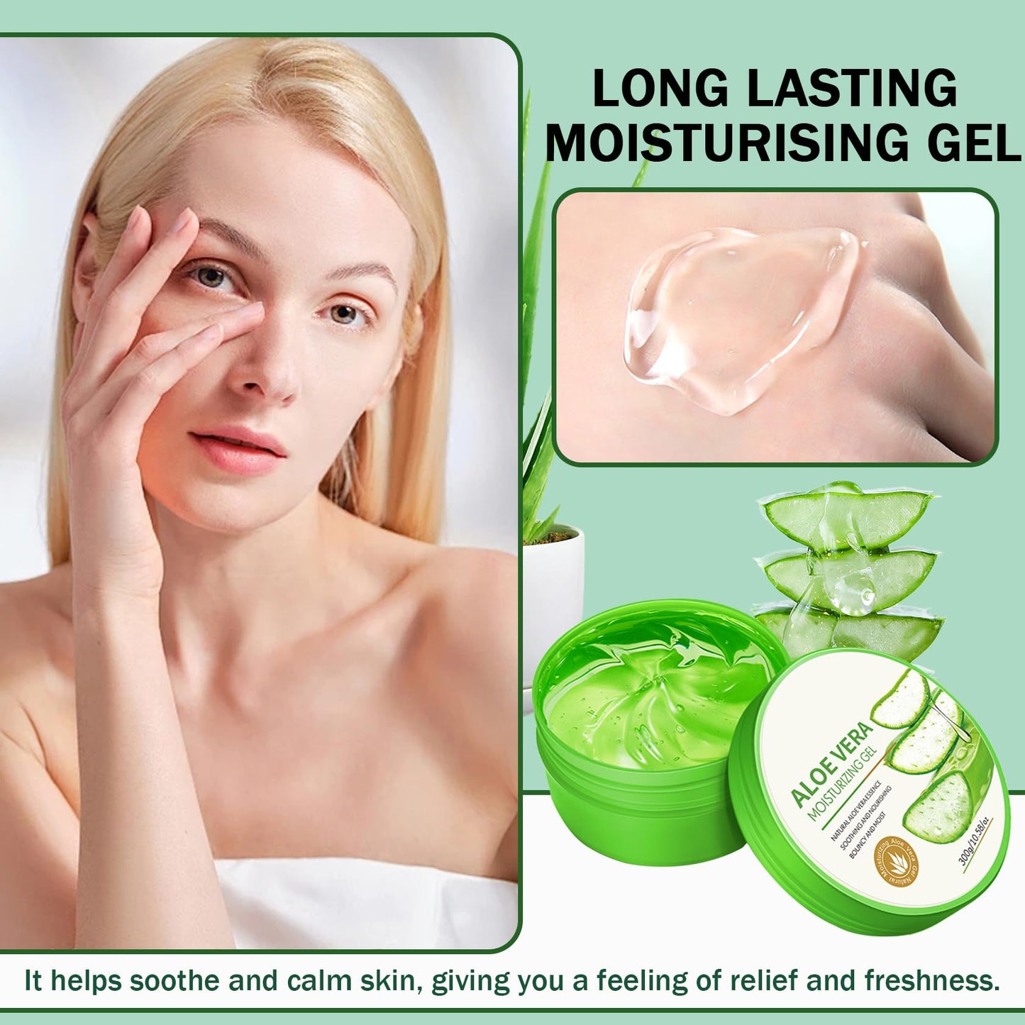 JunKuJK Purity Aloe Vera Gel - Hydrating Aloe Vera Gel for Face and Skin,No Sticky Moisturizing Aloe Gel D