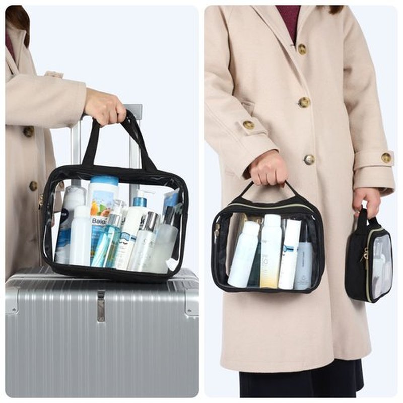 PACKISM Clear Toiletry Bags - 3 Pack Clear Makeup Bags with Handle Large Opening, Waterproof Clear Cosmetic Bags Fit Carry-on Travel Essentials, Travel Accessories Clear Travel Bags, Black