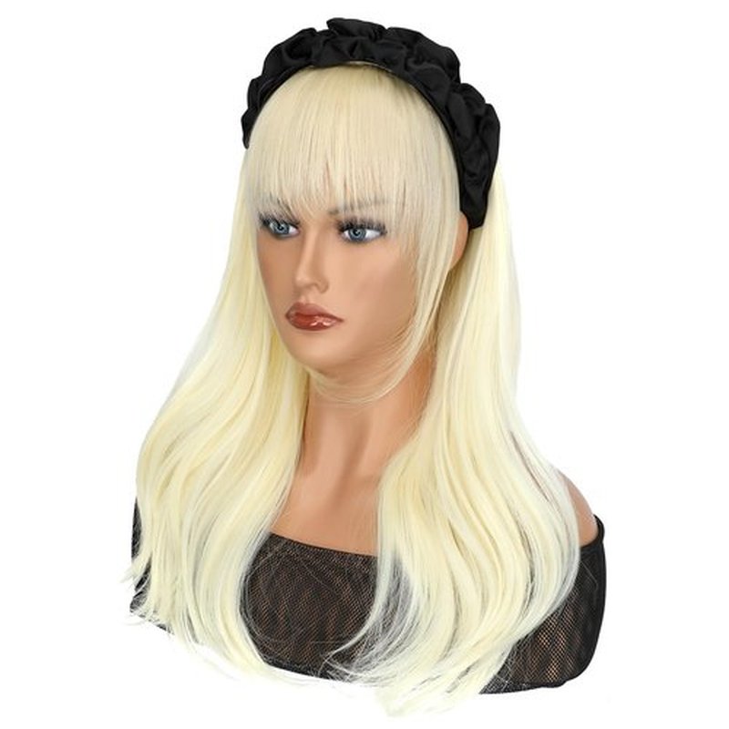 Soulwigger 22 inch Synthetic Black Headband Hair Wig Curly Body Wave Glueless Bleach Blonde Wigs For Women With None Lace Front