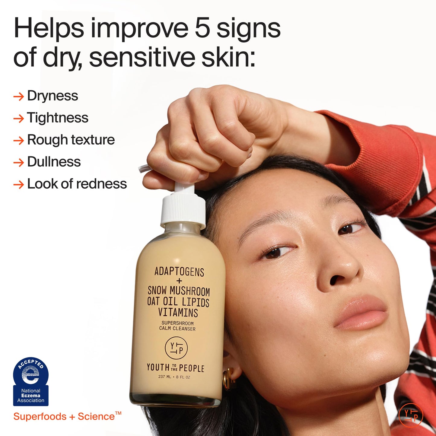 Youth To The People Supershroom Facial Cleanser Travel - Adaptogens + Snow Mushroom Oat Oil Lipids Vitamins Face Wash, Nourishing Makeup Remover for Dry + Sensitive Skin, Soothes Redness - 2 fl oz