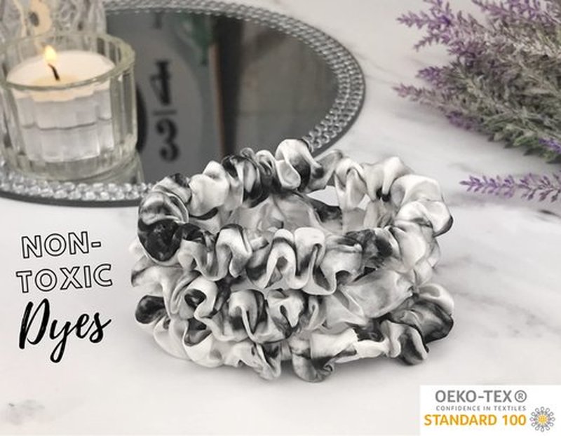 CELESTIAL SILK Mulberry Silk Scrunchies for Hair (Small, White Marble)