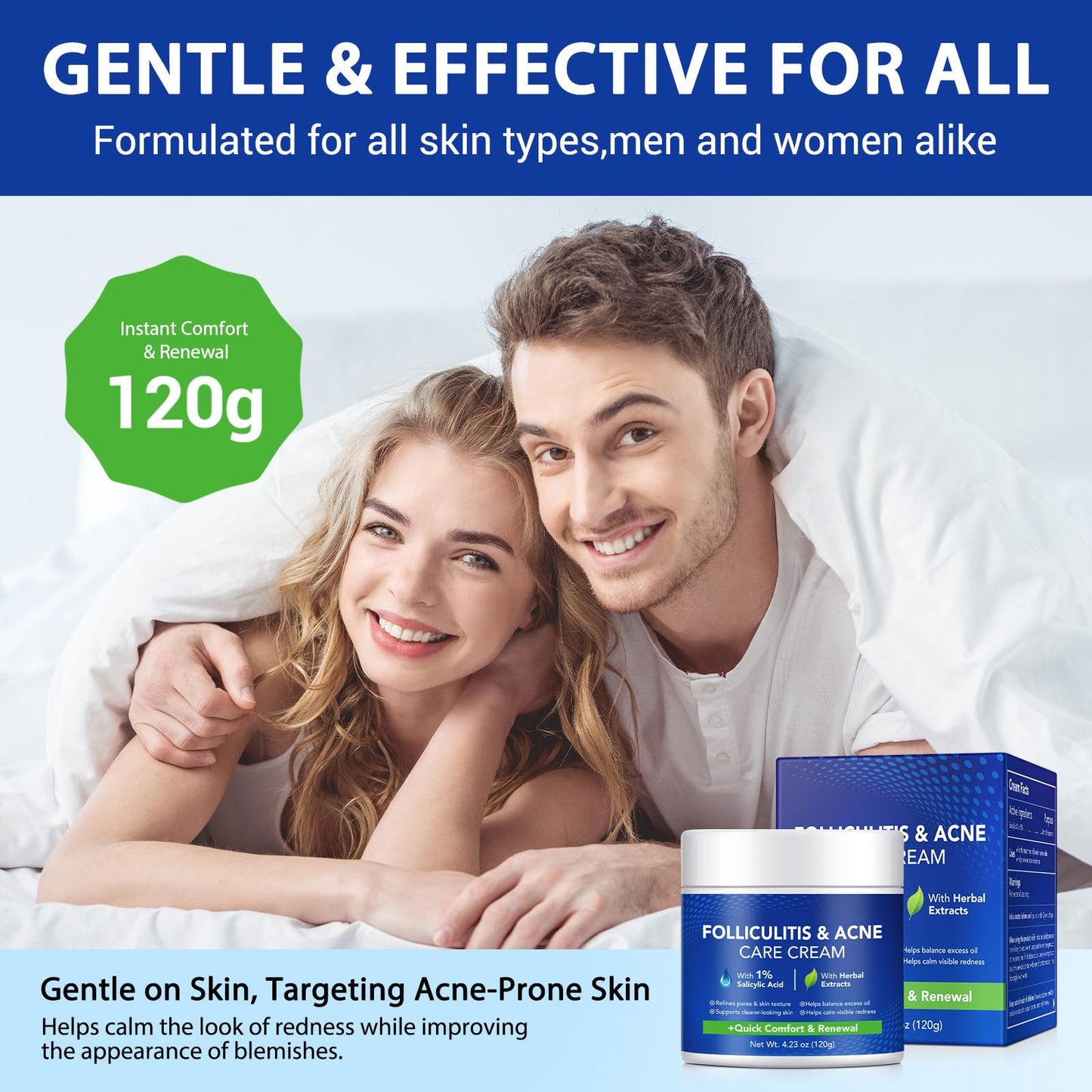Folliculitis & Acne Treatment Cream Salicylic Acid & Herbal Extracts for Scalp, Face, Body & Back Soothes Redness, Itch & Irritated Skin-120g