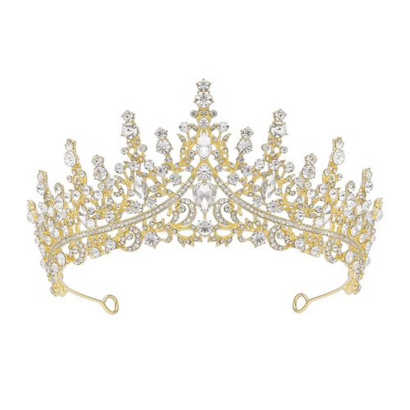 SWEETV Gold Princess Tiara for Women Girls,Royal Queen Tiara, Wedding Tiara for Bride,Crystal Hair Accessories for Quinceanera Pageant Prom Birthday