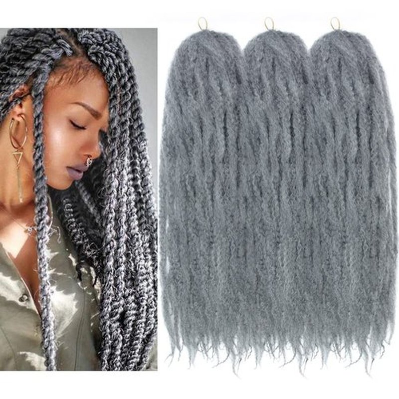 KGBFASS 24inch Dark Grey Marley Twist Braiding Hair Synthetic Long Kinky Curly Afro Marley Braids for Box Braiding Hair Faux Goddess Locs Cuabn Twists Hair Extensions 3Pcs(Dark Grey)
