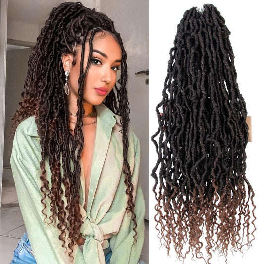 SERENDIPA Boho Faux Locs Curly End, 24 Inch Long Pre-Looped Soft Crochet Goddess Locs Synthetic Hair (6 Packs, T30)