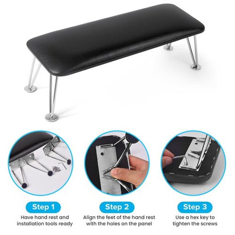 Merterfly Arm Rest for Nails, Sturdy Nails Arm Rest for Nail Tech with Space for Nail Lamp, Reduces Back Pain, Easy Clean Hand Rest for Manicures and Pedicures (Black)