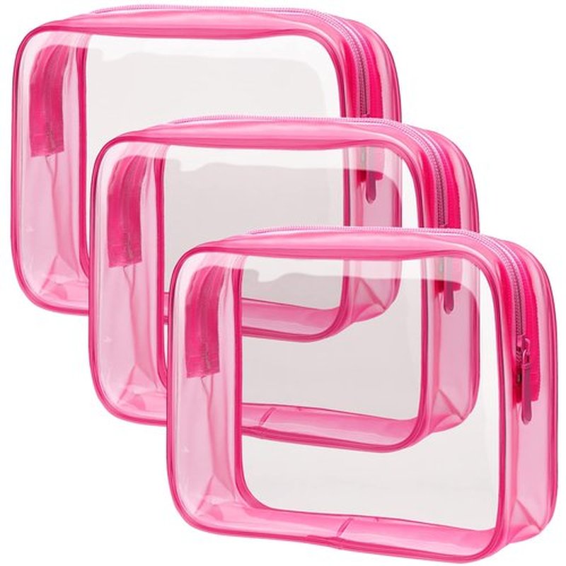 PACKISM Clear Makeup Bags - 3 Pack Quart Size Travel Bag TSA Approved Clear Travel Bags for Toiletries, Clear Cosmetic Bags Carry on Clear Toilety Bag TSA Approved Toiletry Bags, Matte Rose Red