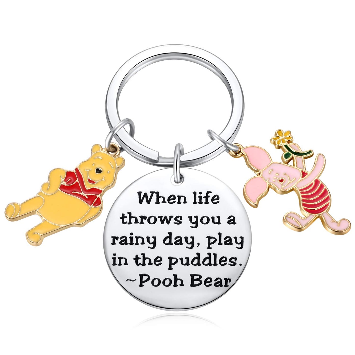 Ralukiia Pooh Bear Piglet Keychain Decor Party Suppiles - When Life Throws You a Rainy Day, Play in The Puddles Inspirational Gifts