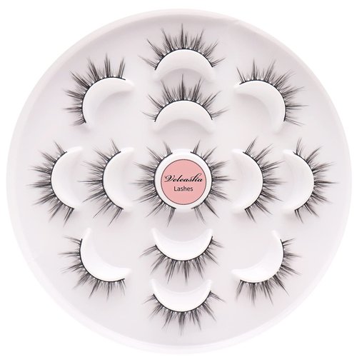 Veleasha Lashes 5D Faux Mink Lashes False Eyelashes Handmade Manga Lashes Spike Lashes Eye Lashes Wispy Fluffy Fake Lashes Luxurious Eyelashes Natural Look Volume Fake Eyelashes 7 Pairs Pack (6D75)