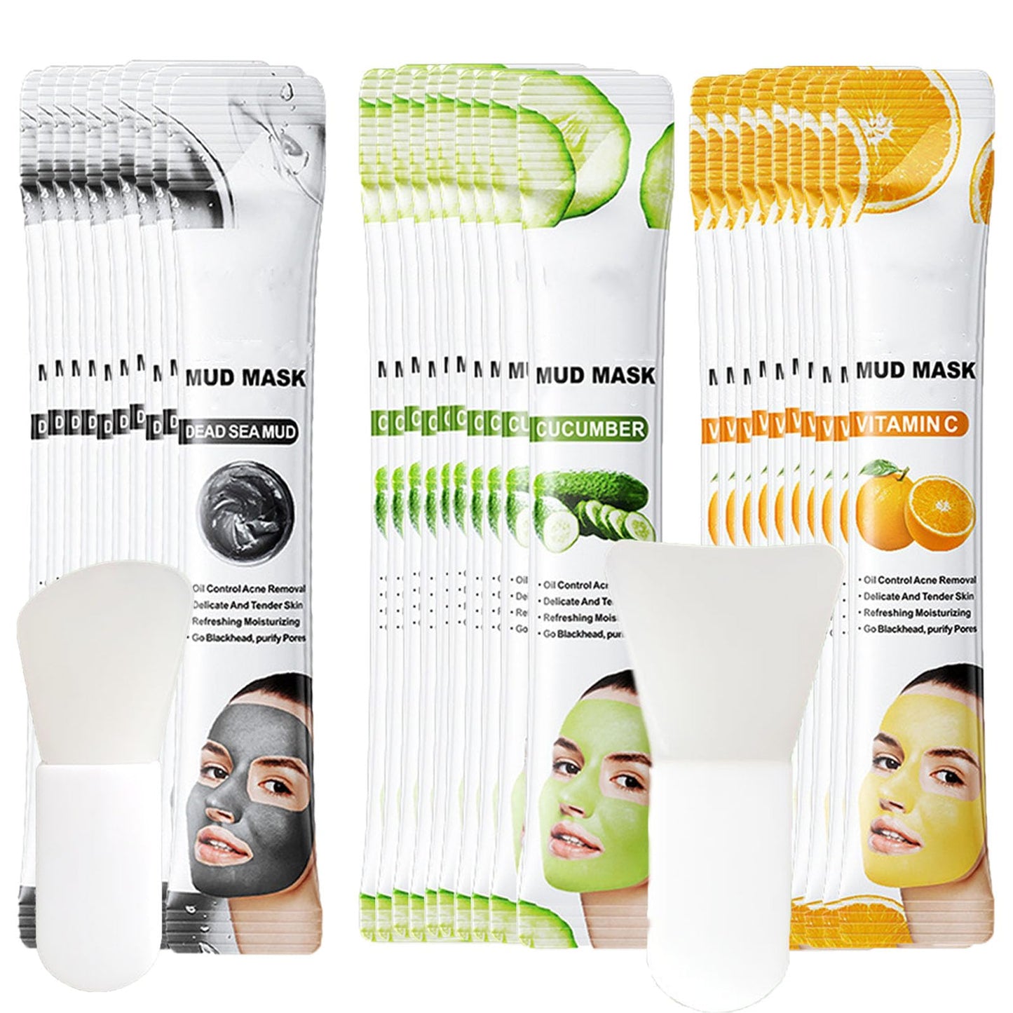 Etuanxi 30Pcs Recovery Mud Mask Clay Mask for Face Vitamin C & Cucumber & Dead Sea Mud Masks for Face Face Mask Moisturizing Deep Cleansing Mud Mask Skin Care Set